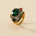 Bague vintage grande pierre précieuse verte strass, bijoux fantaisie baroques dorés. - Taille unique / Bronze Et Vert Émeraude
