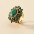 Bague cocktail vintage style rétro grand cristal strass vert pour femme mode élégante - Comme indiqué