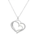 Zilveren dubbel hart strass hanger ketting, elegante mode sieraden legering accessoire. - Alleen Ketting / Zilver