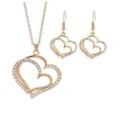 Gouden holle hart hanger ketting oorbellen sieraden set van legering strass variantje - Set / Goud