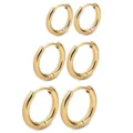 Set van gouden roestvrijstalen ronde creolen oorbellen, gladde minimalistische sieraden. - 8MM 10MM 12MM Elk Eén Paar (Set van 3 Paren) / Goud