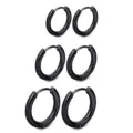 Set van zwarte roestvrijstalen creolen oorbellen, minimalistisch en elegant design. - 8MM 10MM 12MM Elk Eén Paar (Set van 3 Paren) / Zwart