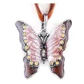 Vintage strass geëmailleerde vlinder legering ketting, elegante retro insect hanger. - Antiek Zilver + Geel