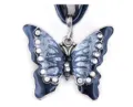 Gedetailleerd overzicht van vintage strass olie-druppel vlinder legering ketting. - Antiek Zilver + Zwart