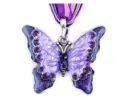 Vintage paarse emaille strass vlinder hanger halsketting met lint koord voor vrouwen - Antiek Zilver + Paars