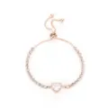 Roségoudkleurige hart tennisarmband met sprankelende zirkonia en verstelbare schuifketting. - Hart / Roségoud