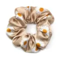 Zijden satijnen bloemen haarscrunchie haarelastiek, schattig madeliefje haaraccessoire voor dames. - Beige