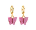 Goudkleurige metalen oorringen met schattige roze acryl vlinderhangers voor dames mode. - Oorbellen / Paars