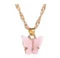 Gouden ketting met zoete roze acryl vlinder hanger voor vrouwen en meisjes mode. - Ketting / Roze