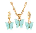 Modieuze Koreaanse gekleurde acryl vlinder ketting en oorbellen sieraden set variant - Set / Blauw