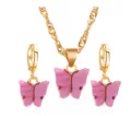 Goudkleurige ketting roze acryl vlinder halsketting oorbellen set schattige stijl. - Set / Paars