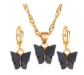 Koreaanse stijl mode acryl vlinder oorbellen en ketting sieraden set schattig chic - Set / Zwart