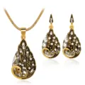 Peacock crystal rhinestone necklace earrings set gold tone fashion jewelry for women - White