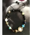 Natuurlijke vulkanische steen zonnestelsel planeten armband met metalen sterren en verstelbaar koord. - Zonnestelsel Planeten Multi-Steen Geweven (Stijl 6)