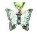Stijlvolle retro strass emaille vlinder legering hanger ketting met groen lintkoord. - Brons + Groen