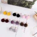 Koreaanse minimalistische herfst winter pluche pompon oorknopjes schattige donsachtige oorbellen - Donkergroen