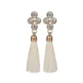 Retro bohemien strass kruis witte kwast oorbellen elegante mode vrouwen sieraden chic - Wit