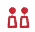 Rode getextureerde geometrische oorbellen met ronde knop en holle rechthoekige hanger. - Groot / Rood