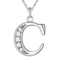 Zilveren letter C hanger ketting met sprankelende klare kristallen strass steentjes mode. - Letter C