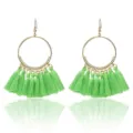 Groene kwast creolen detailweergave, boho stijl retro metalen cirkel oorbellen voor dames sieraden. - Lichtgroen