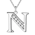 Zilverkleurige letter N hanger ketting met sprankelende strass steentjes mode sieraden. - Letter N