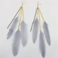 Lange kwast veer oorbellen boho stijl kleurrijke natuurlijke veren oorbellen strand. - Puur Grijs