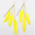 Lange boho veren kwast oorbellen geel strand vakantie statement dangle oorbellen voor vrouwen - Geel