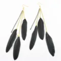 Lange zwarte veren kwast oorbellen met gouden kettingen boho stijl mode strand sieraden. - Puur zwart
