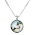 Antike Pferde Kunst Glas Cabochon Anhänger Halskette mit Silber Kette, Detailansicht. - Pferd