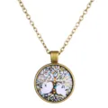 Antik bronzefarbene Lebensbaum Anhänger Halskette mit Glascabochon und feiner Gliederkette. - Lebensbaum