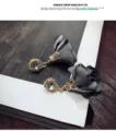 Korean style grey fabric rose flower crystal stud earrings elegant fashion jewelry for women - Gray
