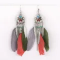 Boho feather tassel dangle earrings long vintage ethnic statement jewellery for women. - Colorful