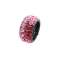 Detailed shot of a round rhinestone ponytail holder with sparkling pink and red crystals. - Large / Pink and Red