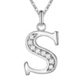 Zilveren letter S hanger ketting met fonkelende strass steentjes, elegante mode sieraden. - S