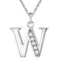Zilveren letter W hanger ketting sprankelend kristal diamant mode sieraden detail - Letter W