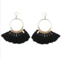 Bohemian zwarte kwast grote oorringen oorbellen retro vintage metalen sieraden dames - Zwart