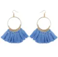 Boho blauwe kwastje hoepel oorbellen, retro gouden metalen cirkel hangende oorbellen. - Donkerblauw