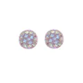 Ronde roze kristalen magneet broche clip gedetailleerd overzicht met iriserende strass. - Roze