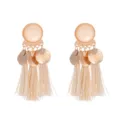 Bohemian alloy frosted disc tassel earrings, elegant and stylish drop design for women. - Beige