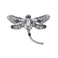 Prachtig kristallen strass libel broche detail, vintage zilverkleurig metalen accessoire. - Zwart