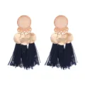 Detailed view of bohemian style statement alloy frosted coin tassel earrings in chic multi-color. - Sapphire Blue