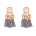 Bohemian oversized alloy matte disc tassel earrings, stylish multi-color fashion jewelry. - Gray
