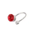 Close-up detail of the U-shaped red rhinestone ear cuff, non-piercing design, minimalist. - Red