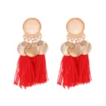 Bohemian red tassel earrings with gold alloy frosted round discs for women fashion jewelry - Red