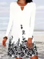 Vestido de mujer manga larga cuello V estampado floral estilo playa mini vestido. - S / Blanco