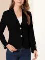Detalles de la chaqueta blazer negra slim de mujer con solapa y botones dorados vintage. - S / Tops / Negro