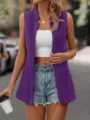 Women Summer Casual Sleeveless Blazer Vest Open Front Cardigan Top Streetwear Fashion - Purple