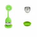 Silicone and stainless steel lemon tea infuser with detachable filter and base, 14.5cm height. - Lemon Style Round Body (Green)