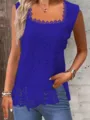 Vrouwen blauw vierkante hals kant mouwloos top casual elegante zomer hemdje tanktop - S / Blauw