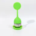 304 stainless steel silicone tea infuser with cute lemon handle and drip tray strainer - Lemon Style (HQ-1C3-09)